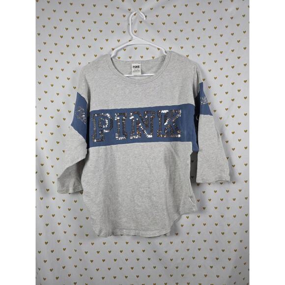 Pink bling sequined shirt sweater colorblock xs - Picture 1 of 4